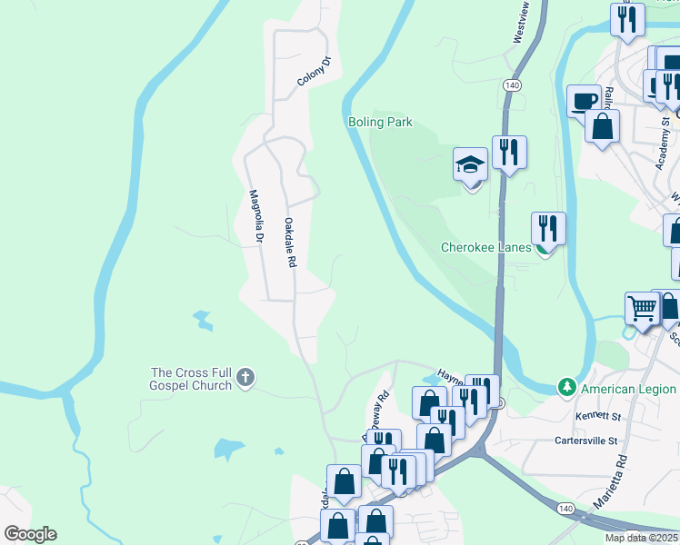 map of restaurants, bars, coffee shops, grocery stores, and more near 221 Wonewok Drive in Canton