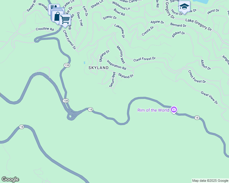 map of restaurants, bars, coffee shops, grocery stores, and more near 1180 Saturn Way in Crestline
