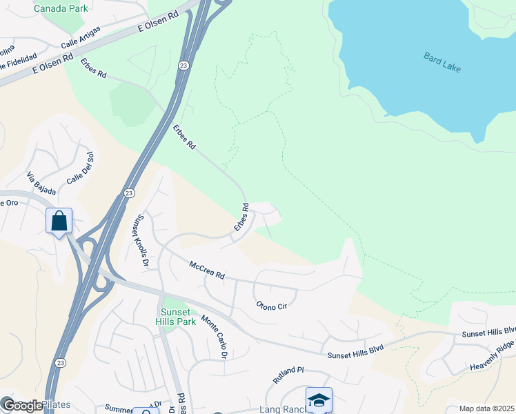 map of restaurants, bars, coffee shops, grocery stores, and more near 2227 Fernleaf Court in Thousand Oaks