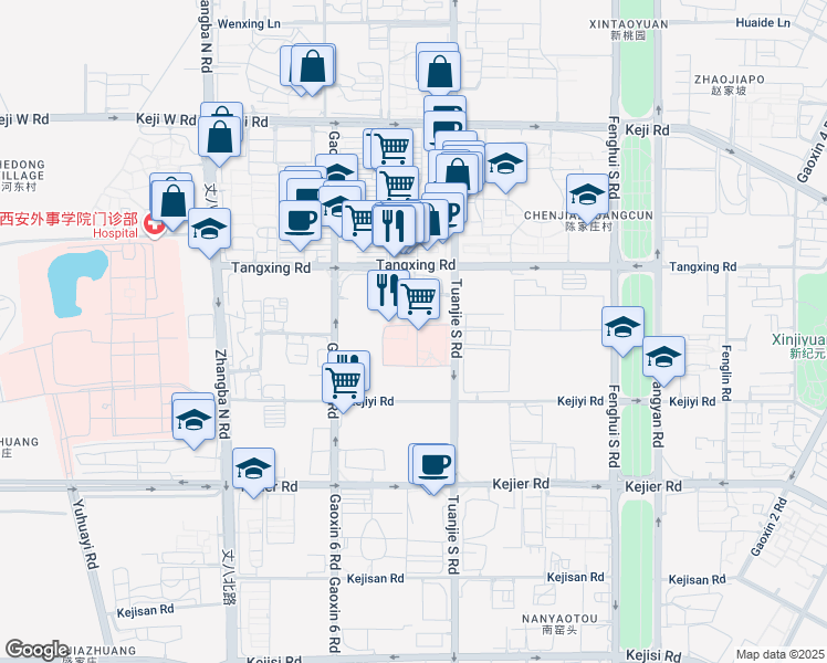 map of restaurants, bars, coffee shops, grocery stores, and more near 16号 Tuan Jie Nan Lu in Xi An Shi
