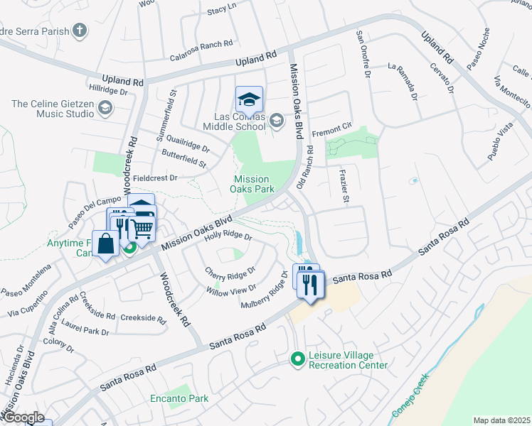 map of restaurants, bars, coffee shops, grocery stores, and more near 5696 Recodo Way in Camarillo