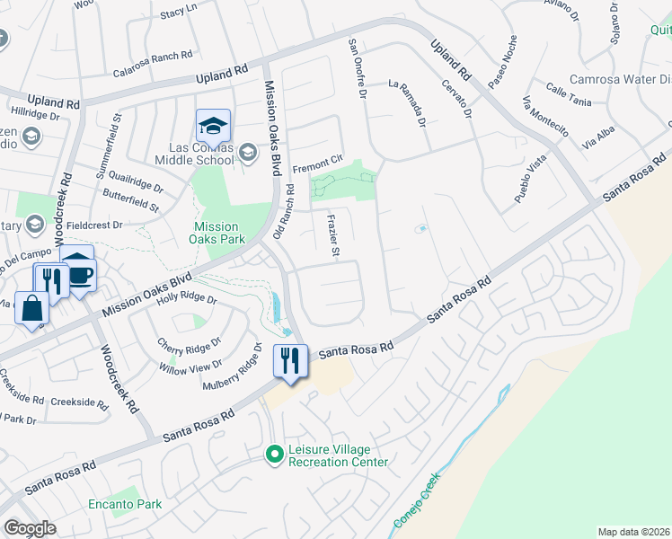 map of restaurants, bars, coffee shops, grocery stores, and more near 6090 Saddleback Way in Camarillo