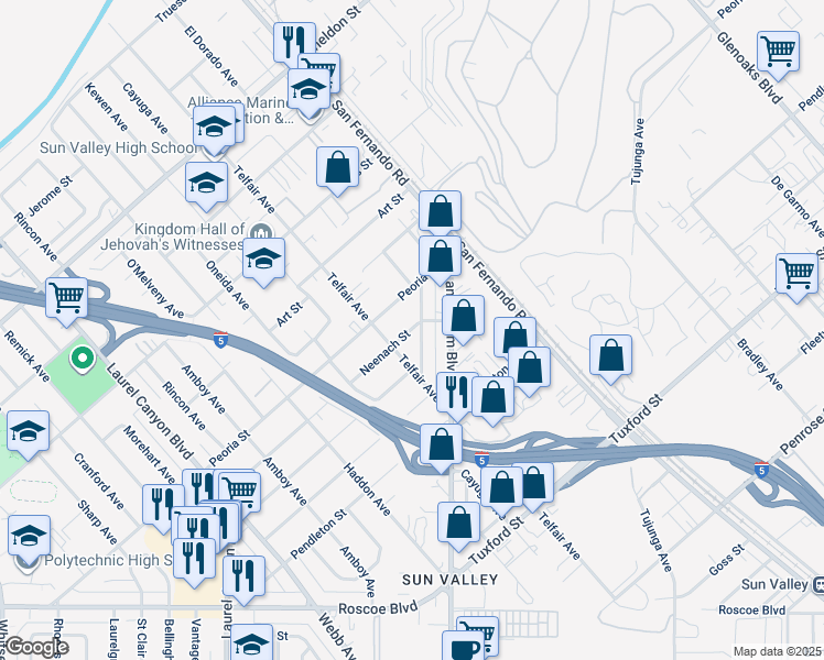 map of restaurants, bars, coffee shops, grocery stores, and more near 8828 Ilex Avenue in Los Angeles