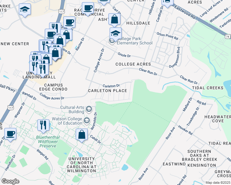 map of restaurants, bars, coffee shops, grocery stores, and more near 5006 Carleton Drive in Wilmington