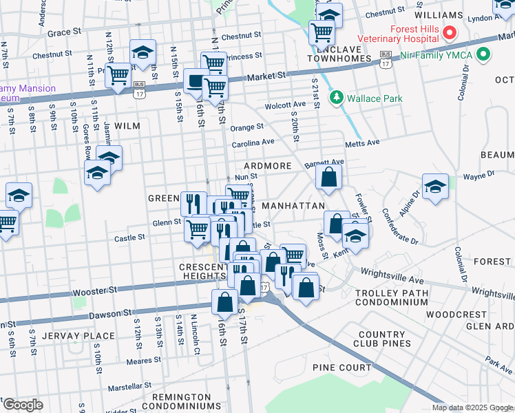 map of restaurants, bars, coffee shops, grocery stores, and more near 530 South 19th Street in Wilmington