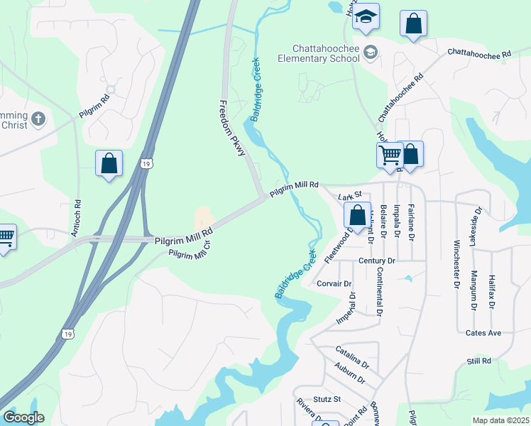 map of restaurants, bars, coffee shops, grocery stores, and more near 1900 Pilgrim Mill Road in Cumming
