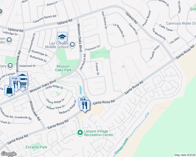 map of restaurants, bars, coffee shops, grocery stores, and more near 6090 Saddleback Way in Camarillo