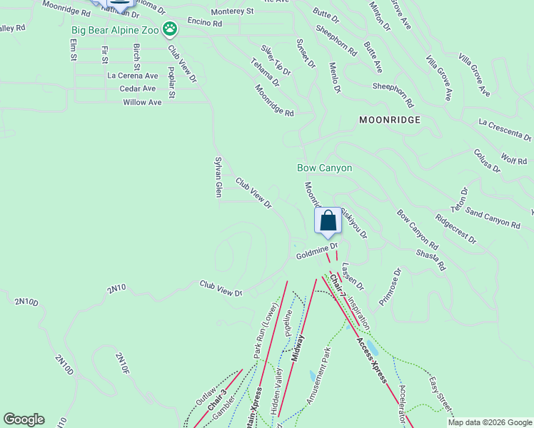 map of restaurants, bars, coffee shops, grocery stores, and more near 1259 Pigeon Road in Big Bear Lake