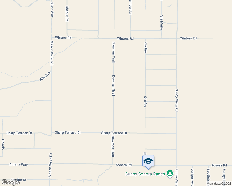 map of restaurants, bars, coffee shops, grocery stores, and more near Bowman Trail in Yucca Valley