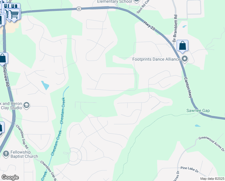 map of restaurants, bars, coffee shops, grocery stores, and more near Valley Lane in Cumming