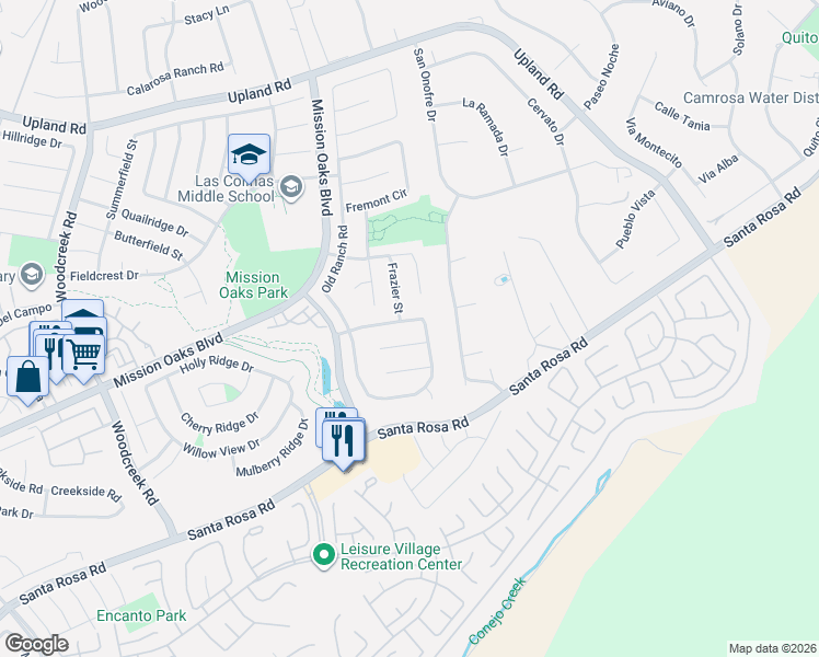 map of restaurants, bars, coffee shops, grocery stores, and more near 6190 Arabian Place in Camarillo