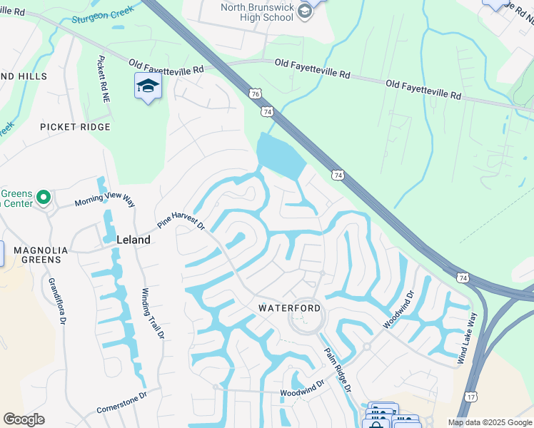 map of restaurants, bars, coffee shops, grocery stores, and more near 1129 Water Lily Way in Leland