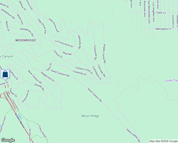 map of restaurants, bars, coffee shops, grocery stores, and more near 43905 Canyon Crest Drive in Big Bear Lake