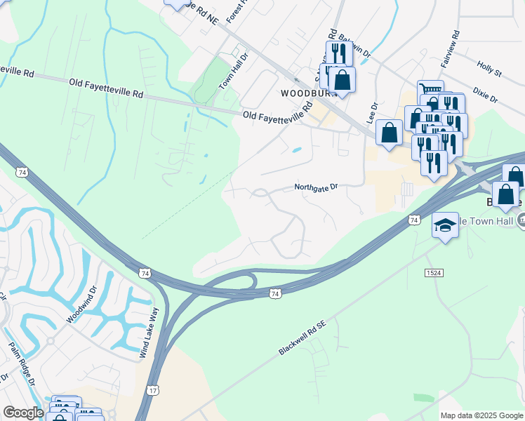 map of restaurants, bars, coffee shops, grocery stores, and more near 1813 Chicory Circle in Leland