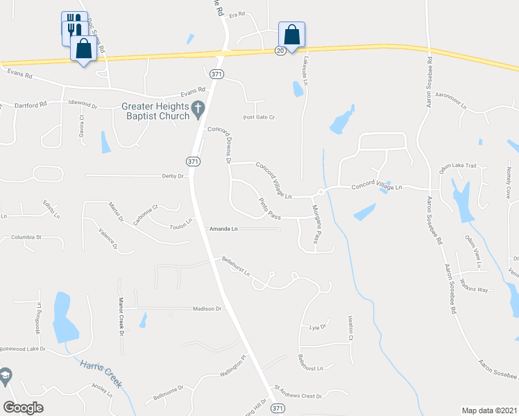 map of restaurants, bars, coffee shops, grocery stores, and more near 5225 Pinto Pass in Cumming