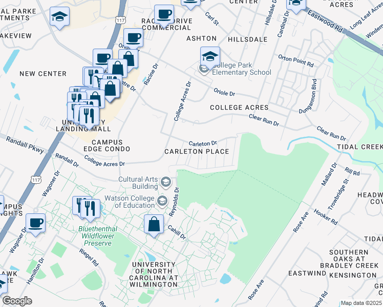map of restaurants, bars, coffee shops, grocery stores, and more near 5006 Carleton Drive in Wilmington