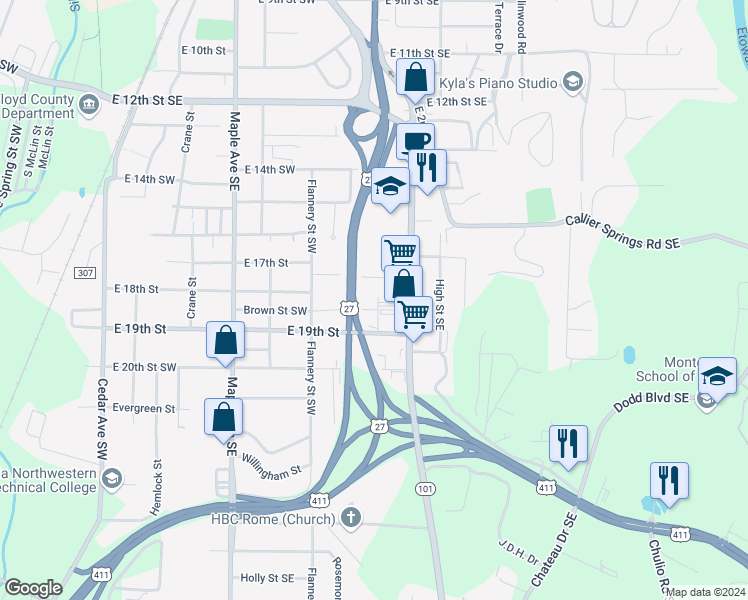map of restaurants, bars, coffee shops, grocery stores, and more near 6 Clifford Street in Rome