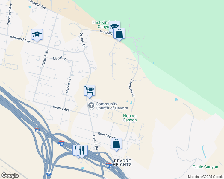 map of restaurants, bars, coffee shops, grocery stores, and more near 1244 Knoll Street in San Bernardino