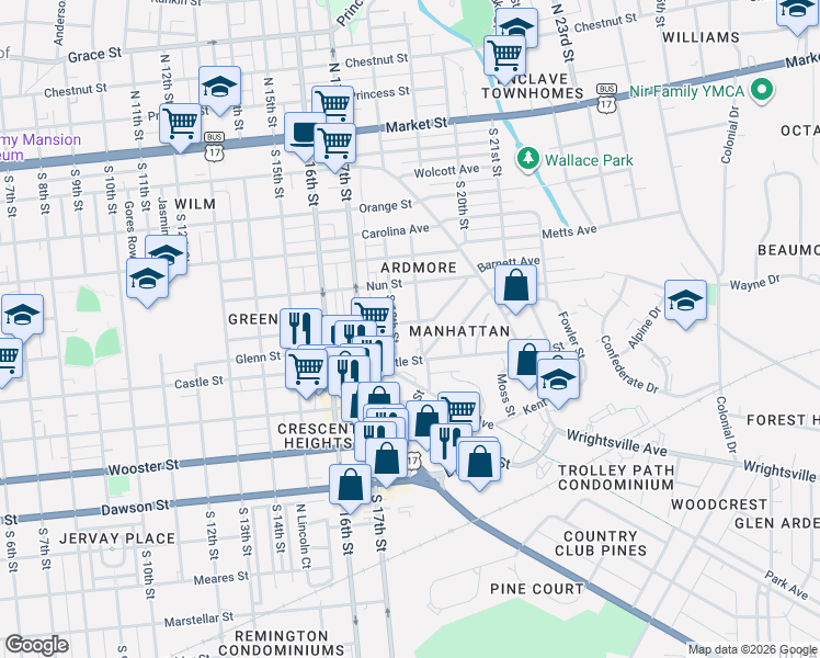 map of restaurants, bars, coffee shops, grocery stores, and more near 530 South 19th Street in Wilmington