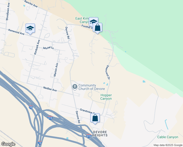 map of restaurants, bars, coffee shops, grocery stores, and more near 1244 Knoll Street in San Bernardino