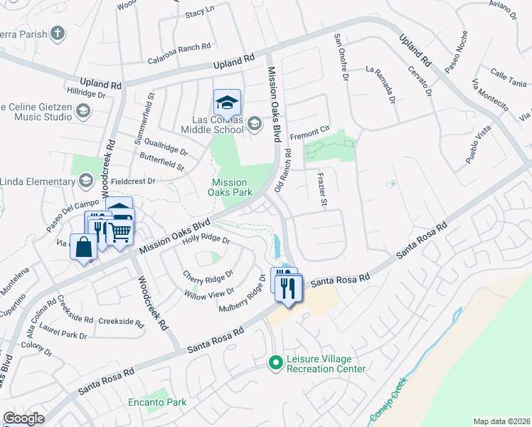 map of restaurants, bars, coffee shops, grocery stores, and more near 1352 El Lazo Court in Camarillo