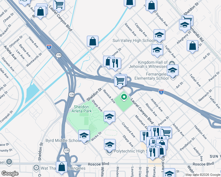 map of restaurants, bars, coffee shops, grocery stores, and more near 8879 Morehart Avenue in Los Angeles