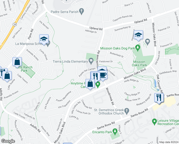 map of restaurants, bars, coffee shops, grocery stores, and more near 5197 Corte Bocina in Camarillo