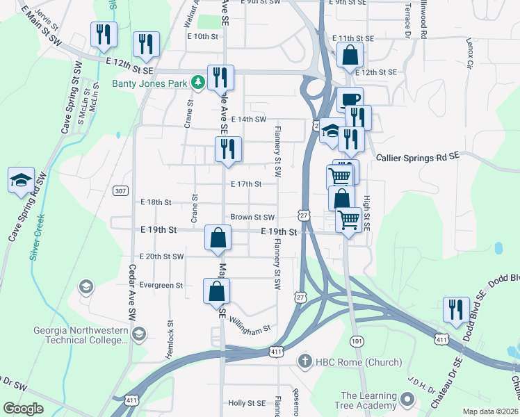 map of restaurants, bars, coffee shops, grocery stores, and more near 1705 Olmstead Street in Rome