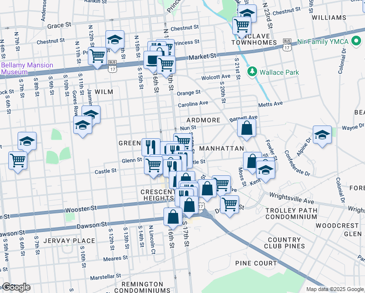 map of restaurants, bars, coffee shops, grocery stores, and more near 409 South 17th Street in Wilmington