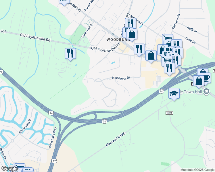 map of restaurants, bars, coffee shops, grocery stores, and more near 2029 Willow Creek in Leland