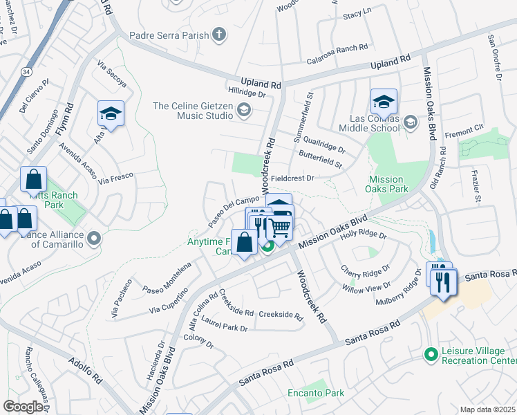 map of restaurants, bars, coffee shops, grocery stores, and more near 5255 Corte Bocina in Camarillo