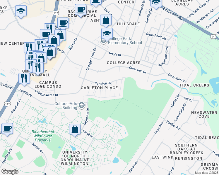 map of restaurants, bars, coffee shops, grocery stores, and more near 5006 Carleton Drive in Wilmington