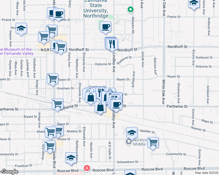 map of restaurants, bars, coffee shops, grocery stores, and more near 8828 Chimineas Avenue in Los Angeles