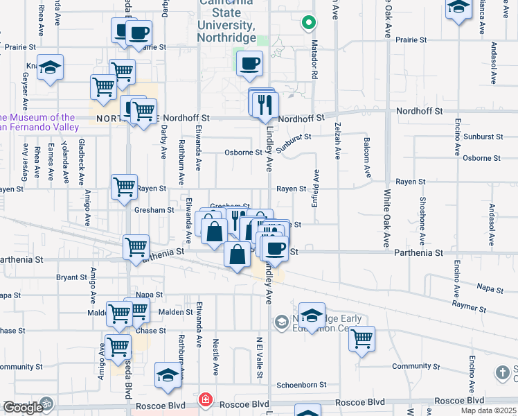 map of restaurants, bars, coffee shops, grocery stores, and more near 8828 Chimineas Avenue in Los Angeles