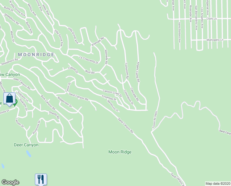 map of restaurants, bars, coffee shops, grocery stores, and more near 43889 Canyon Crest Drive in Big Bear Lake