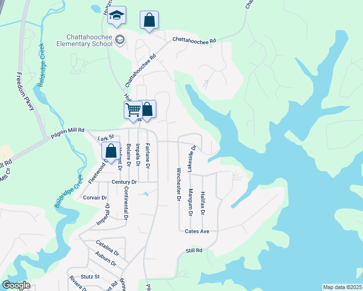 map of restaurants, bars, coffee shops, grocery stores, and more near 2840 Browne Circle in Cumming