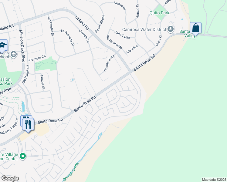 map of restaurants, bars, coffee shops, grocery stores, and more near 41040 Village 41 in Camarillo
