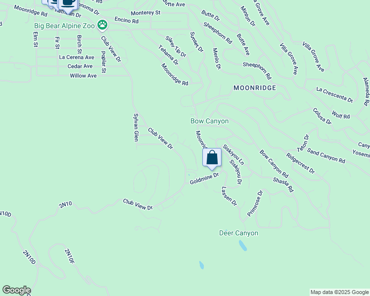 map of restaurants, bars, coffee shops, grocery stores, and more near 1187 Bear Meadows Lane in Big Bear Lake