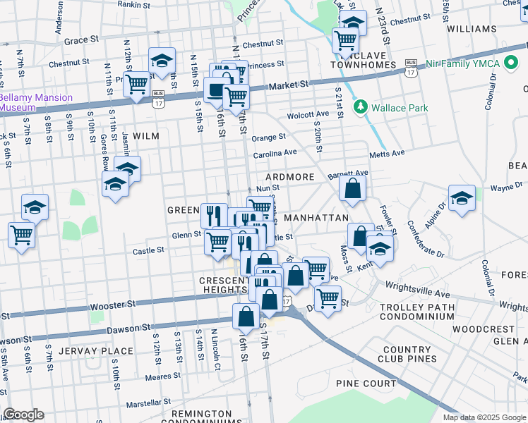 map of restaurants, bars, coffee shops, grocery stores, and more near 409 South 17th Street in Wilmington