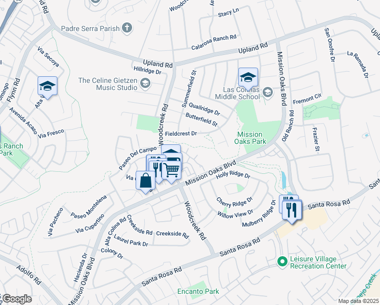 map of restaurants, bars, coffee shops, grocery stores, and more near 1411 Calle Lozano in Camarillo