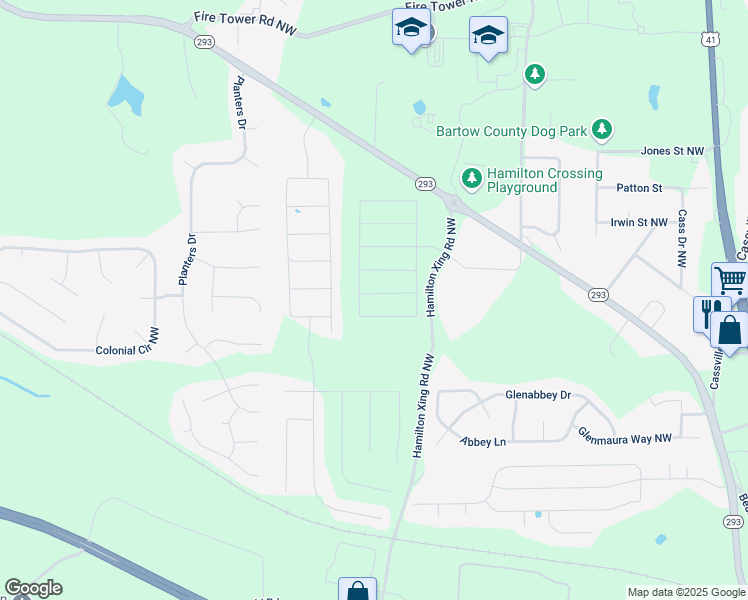 map of restaurants, bars, coffee shops, grocery stores, and more near 315 Lucyanna Lane in Cartersville