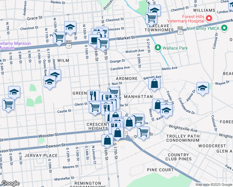 map of restaurants, bars, coffee shops, grocery stores, and more near 409 South 17th Street in Wilmington