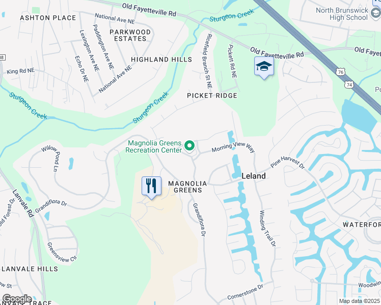 map of restaurants, bars, coffee shops, grocery stores, and more near 152 Bentgreen Drive in Leland