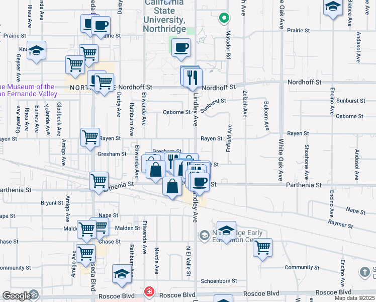 map of restaurants, bars, coffee shops, grocery stores, and more near 8828 Chimineas Avenue in Los Angeles