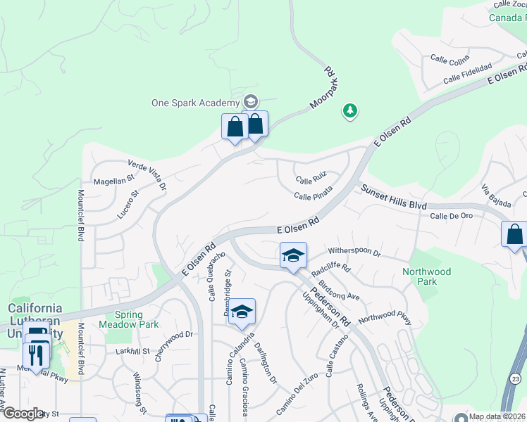 map of restaurants, bars, coffee shops, grocery stores, and more near 777 Rushing Creek Place in Thousand Oaks