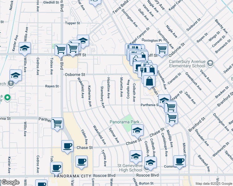 map of restaurants, bars, coffee shops, grocery stores, and more near 8830 Moonbeam Avenue in Los Angeles