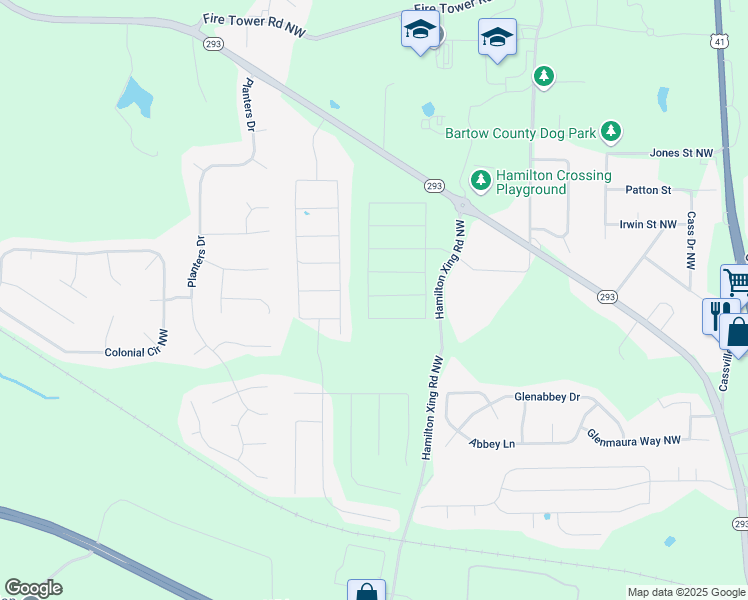 map of restaurants, bars, coffee shops, grocery stores, and more near 319 Lucyanna Lane in Cartersville