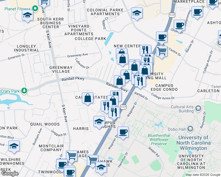 map of restaurants, bars, coffee shops, grocery stores, and more near 4955 Pepys Lane in Wilmington
