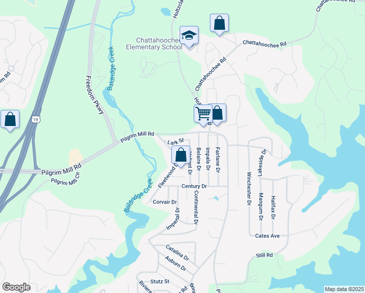 map of restaurants, bars, coffee shops, grocery stores, and more near 2420 Valient Drive in Cumming