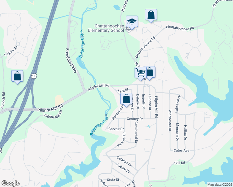 map of restaurants, bars, coffee shops, grocery stores, and more near 2250 Fleetwood Drive in Cumming